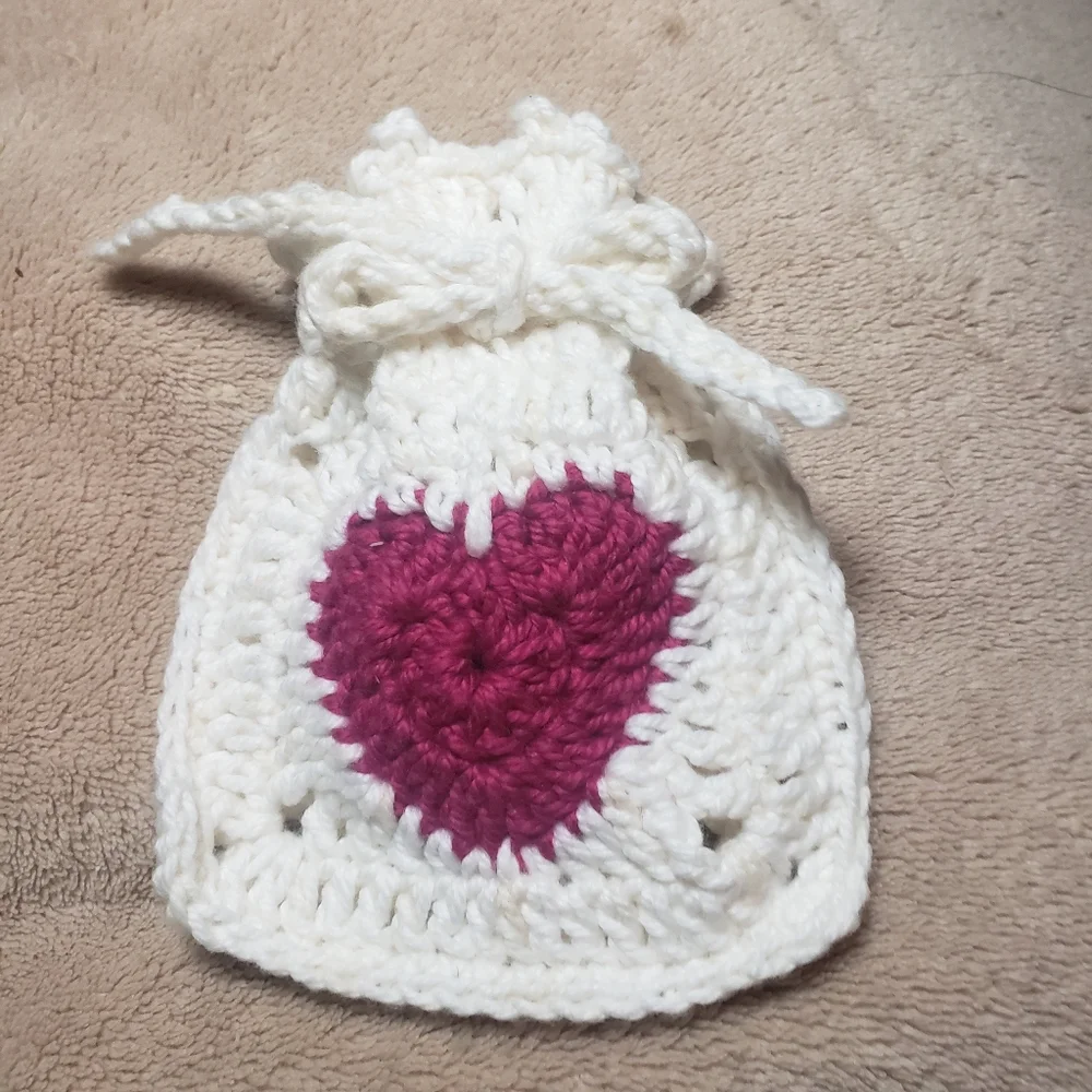 Hand Crafted Heart Granny Square Soap or Treat Bag